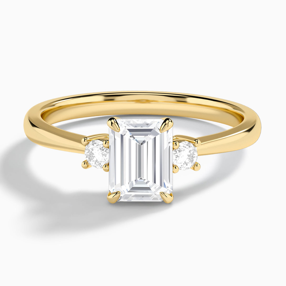 Emerald Mona Three Stone Lab Diamond Engagement Ring In 14K Yellow Gold - Lucenjuri