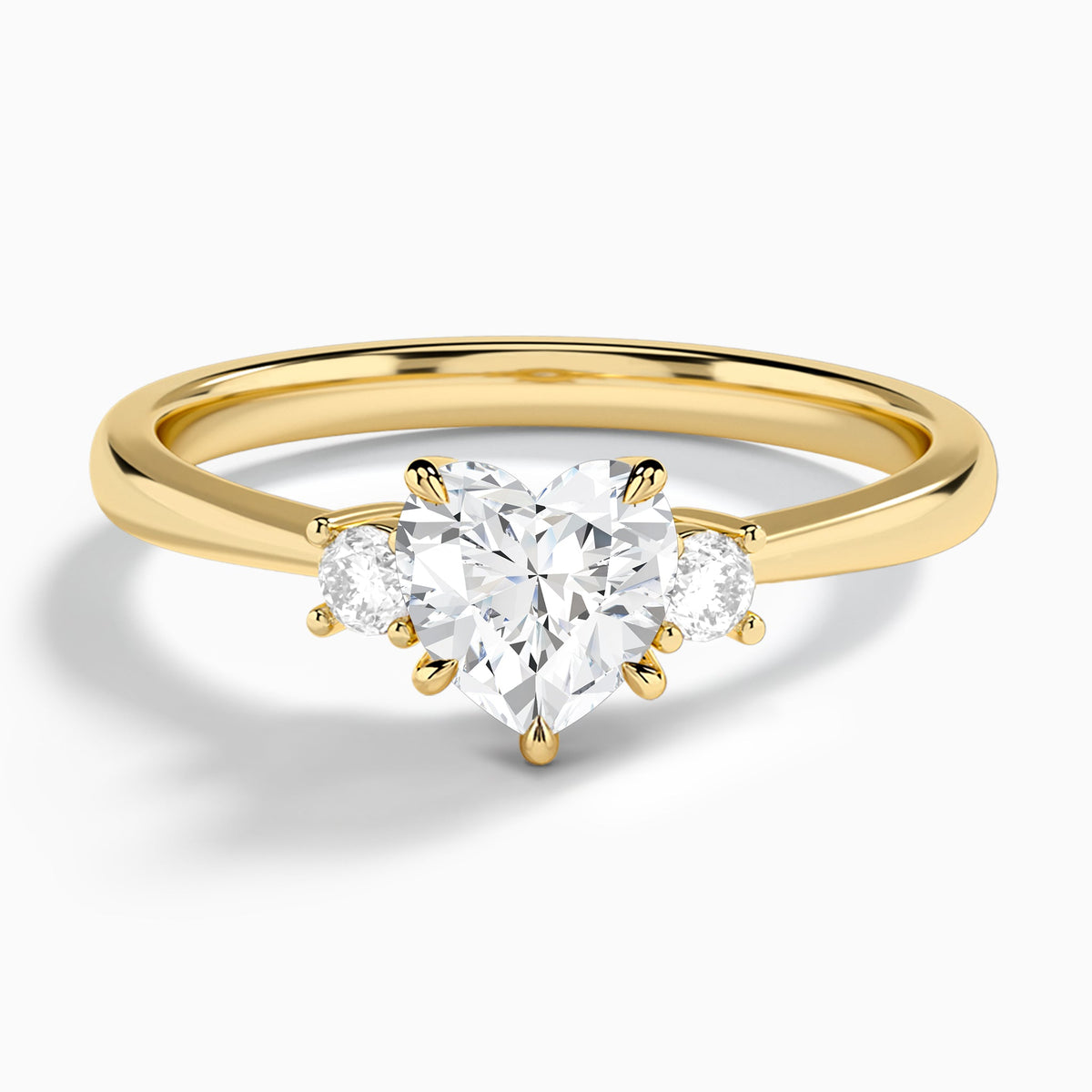 Heart Mona Three Stone Lab Diamond Engagement Ring In 14K Yellow Gold - Lucenjuri