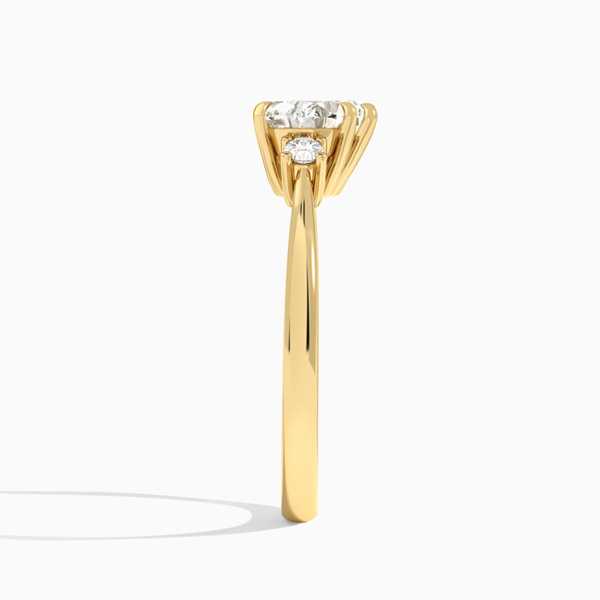 Heart Mona Three Stone Lab Diamond Engagement Ring In 18K Yellow Gold, Side View