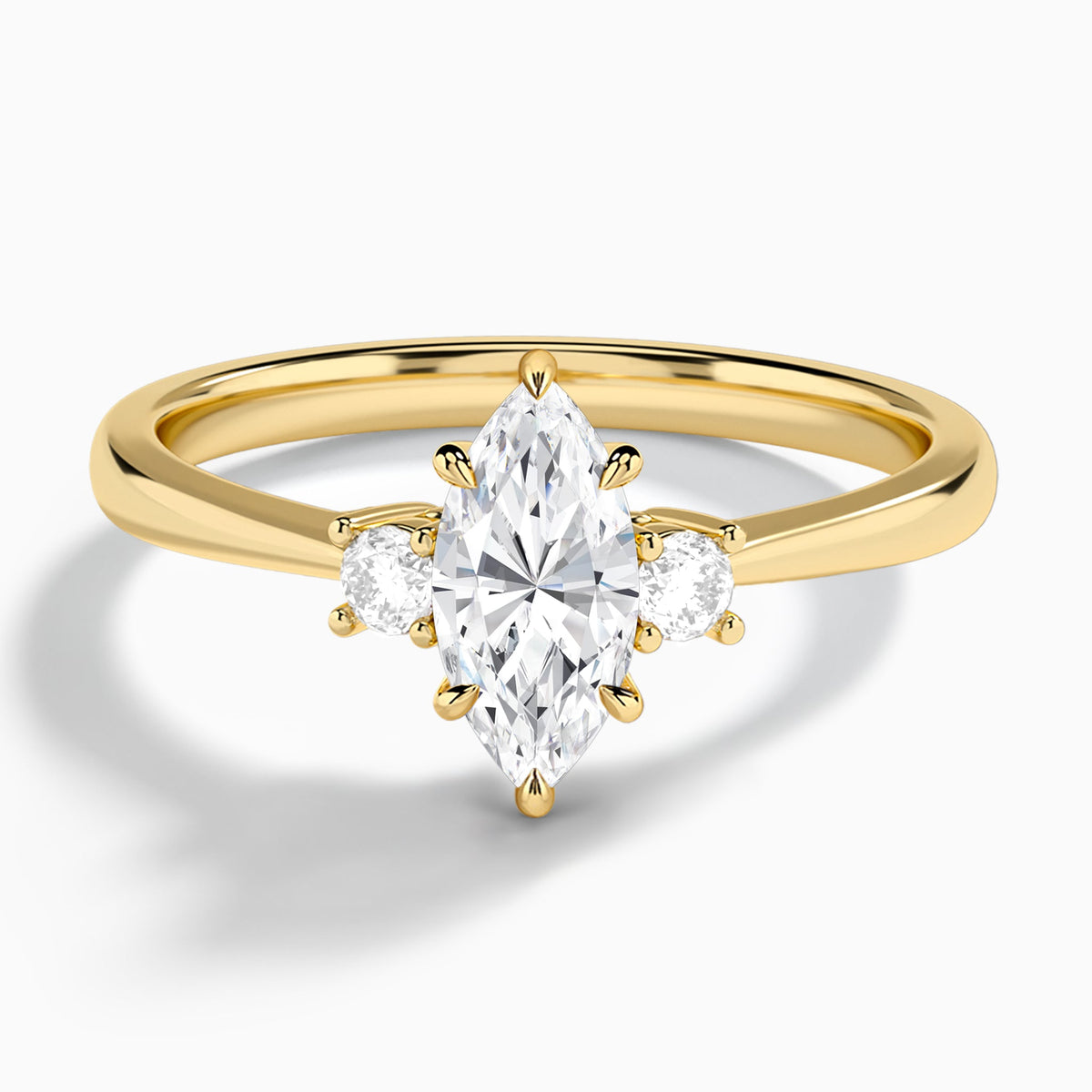 Marquise Mona Three Stone Lab Diamond Engagement Ring In 18K Yellow Gold - Lucenjuri