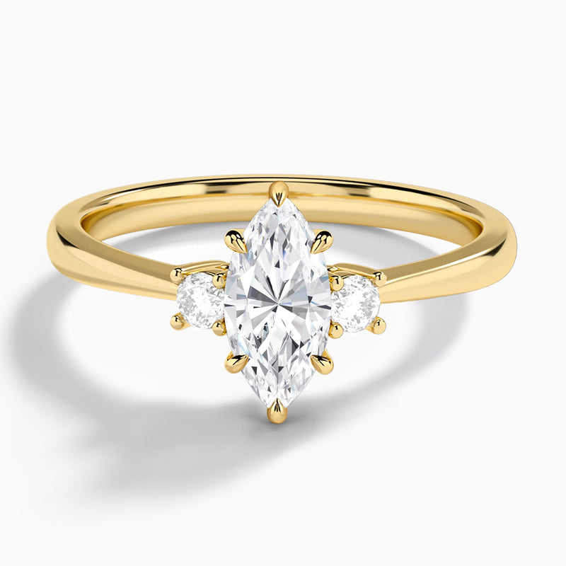 Marquise Mona Three Stone Lab Diamond Engagement Ring In 14K Yellow Gold - Lucenjuri