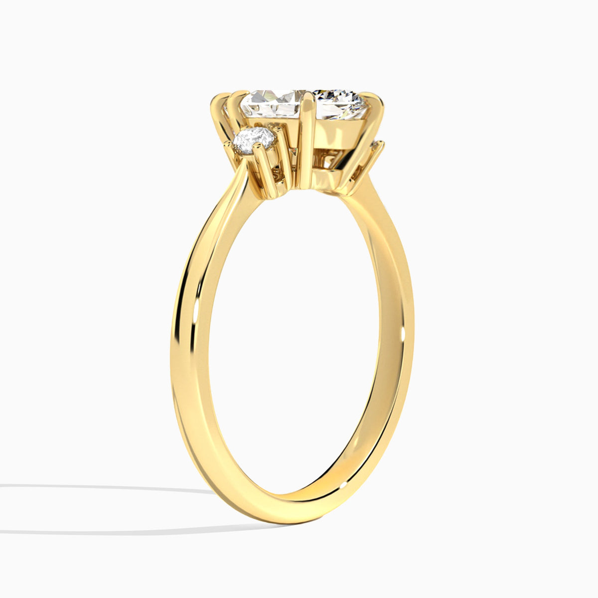 Marquise Mona Three Stone Lab Diamond Engagement Ring In 18K Yellow Gold, Angle View