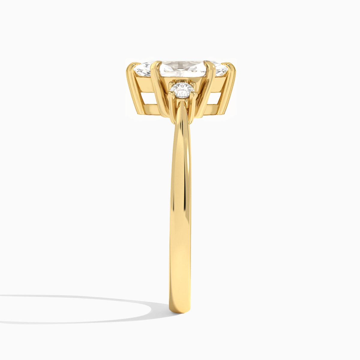 Marquise Mona Three Stone Lab Diamond Engagement Ring In 18K Yellow Gold, Side View