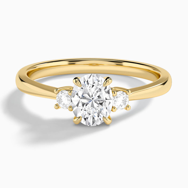 Oval Mona Three Stone Lab Diamond Engagement Ring In 14K Yellow Gold - Lucenjuri