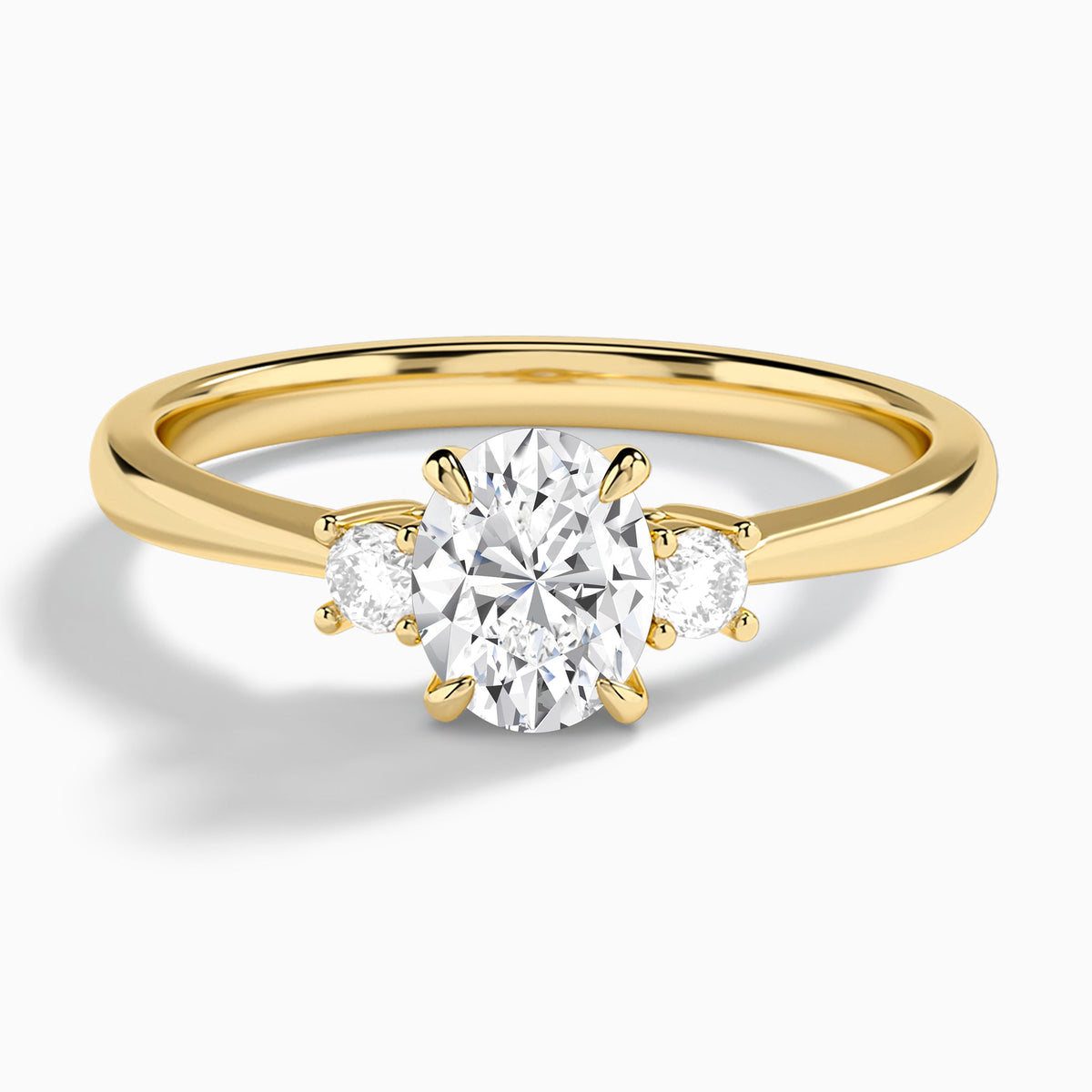 Oval Mona Three Stone Lab Diamond Engagement Ring In 14K Yellow Gold - Lucenjuri