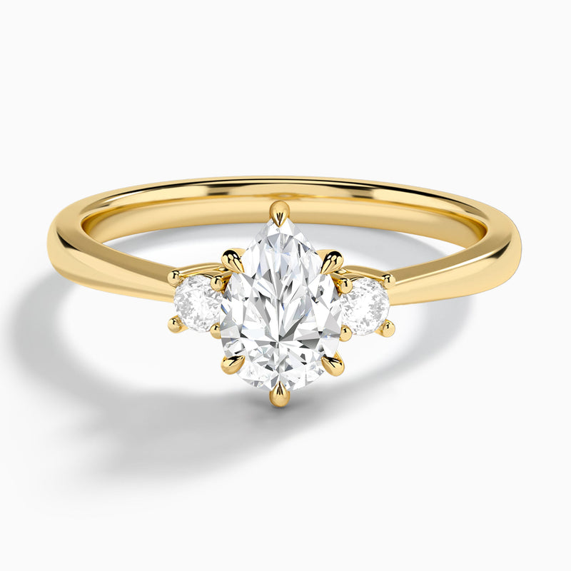 Pear Mona Three Stone Lab Diamond Engagement Ring In 18K Yellow Gold - Lucenjuri