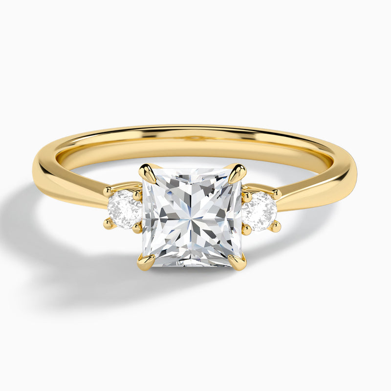 Princess Mona Three Stone Lab Diamond Engagement Ring In 18K Yellow Gold - Lucenjuri
