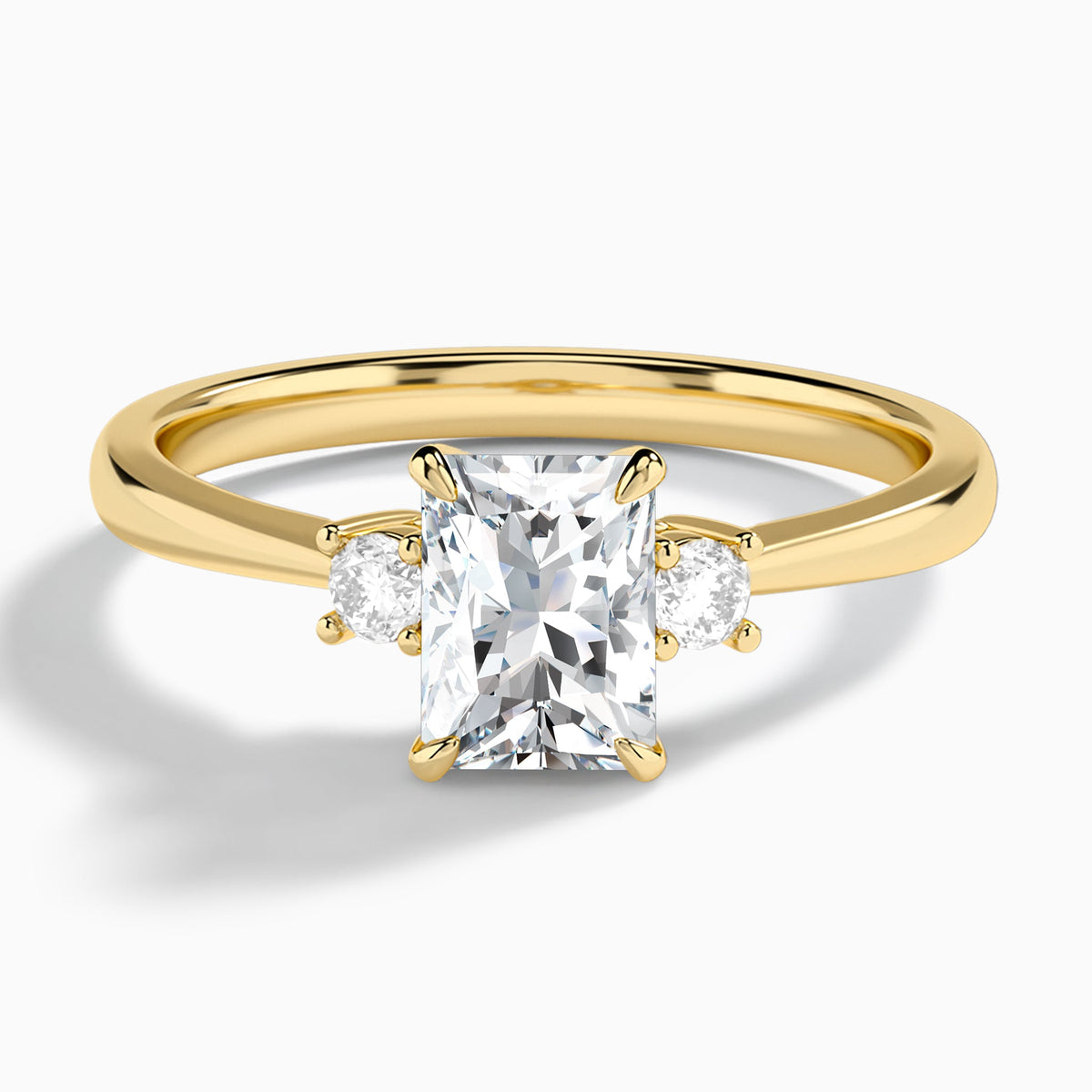Radiant Mona Three Stone Lab Diamond Engagement Ring In 14K Yellow Gold - Lucenjuri