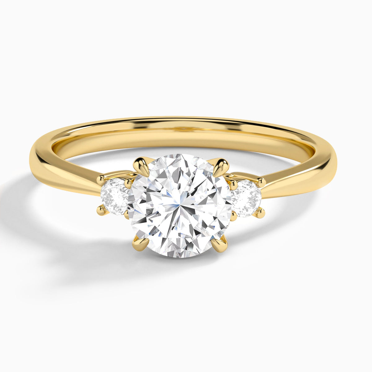 Round Mona Three Stone Lab Diamond Engagement Ring In 14K Yellow Gold - Lucenjuri