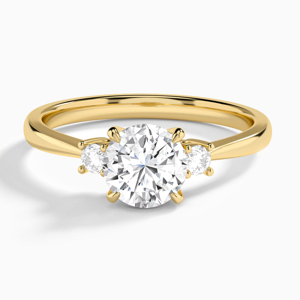 Round Mona Three Stone Lab Diamond Engagement Ring In 18K Yellow Gold - Lucenjuri
