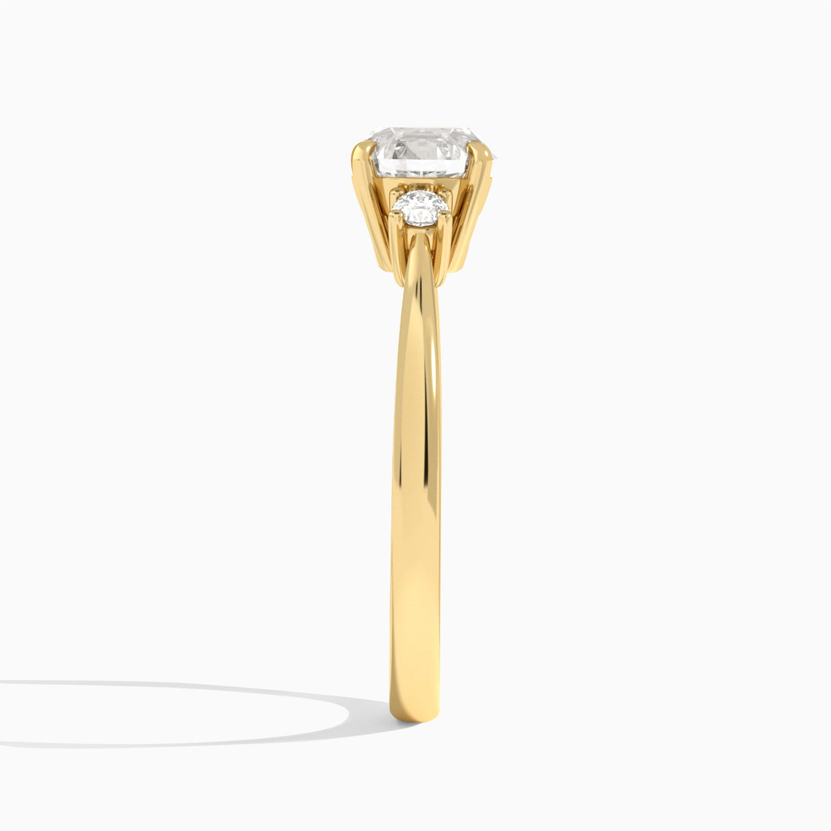 Round Mona Three Stone Lab Diamond Engagement Ring In 18K Yellow Gold, Side View