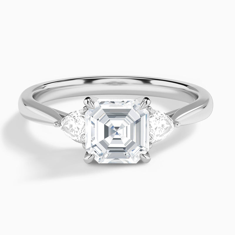 Asscher Luxe Trillion Cut Three Stone Lab Diamond Engagement Ring In Platinum - Lucenjuri