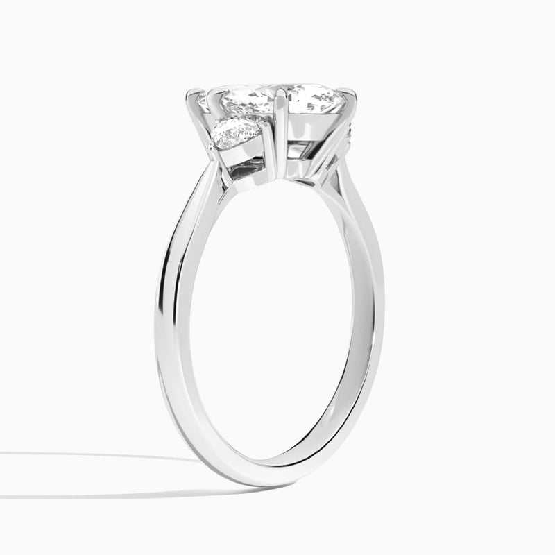 Marquise Luxe Trillion Cut Three Stone Lab Diamond Engagement Ring In Platinum, Angle View