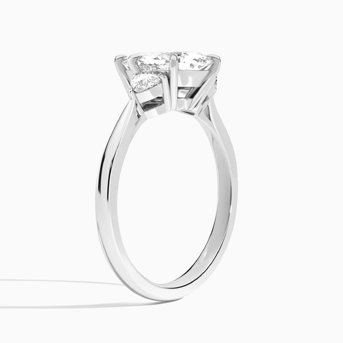 Marquise Luxe Trillion Cut Three Stone Lab Diamond Engagement Ring In Platinum, Angle View