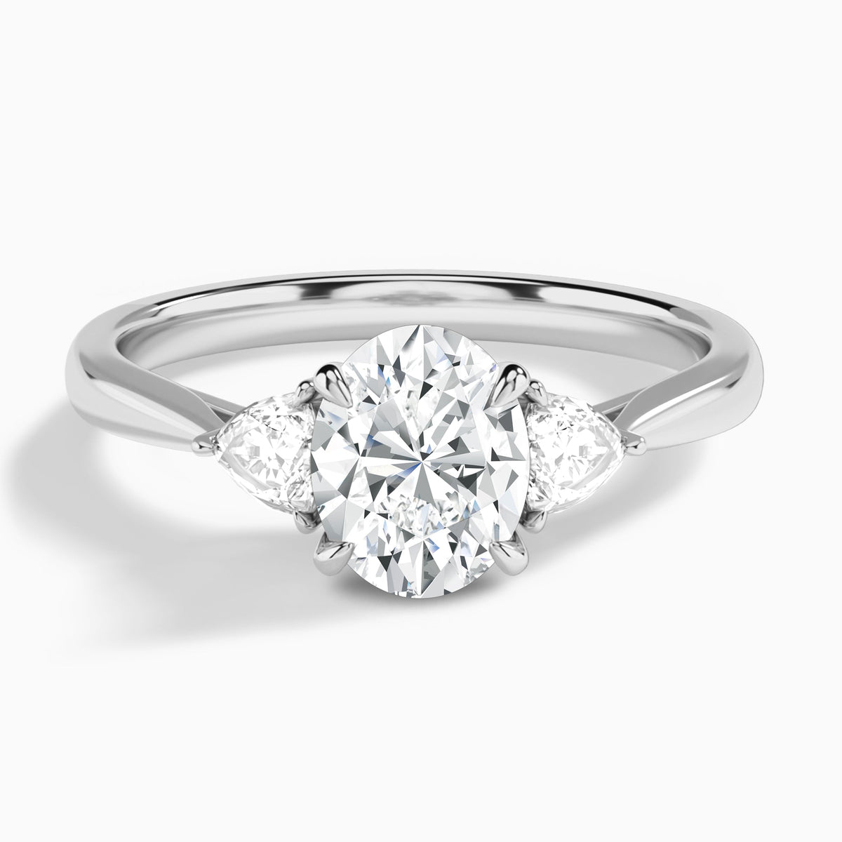 Oval Luxe Trillion Cut Three Stone Lab Diamond Engagement Ring In Platinum - Lucenjuri