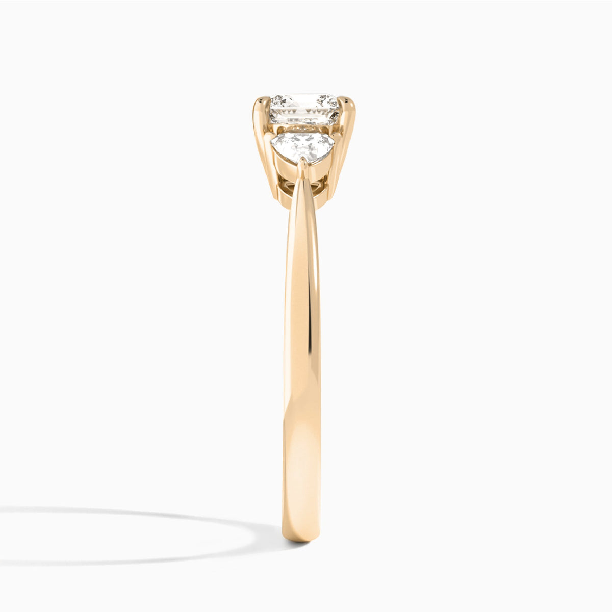 Cushion Luxe Trillion Cut Three Stone Lab Diamond Engagement Ring In 14K Rose Gold, Side View