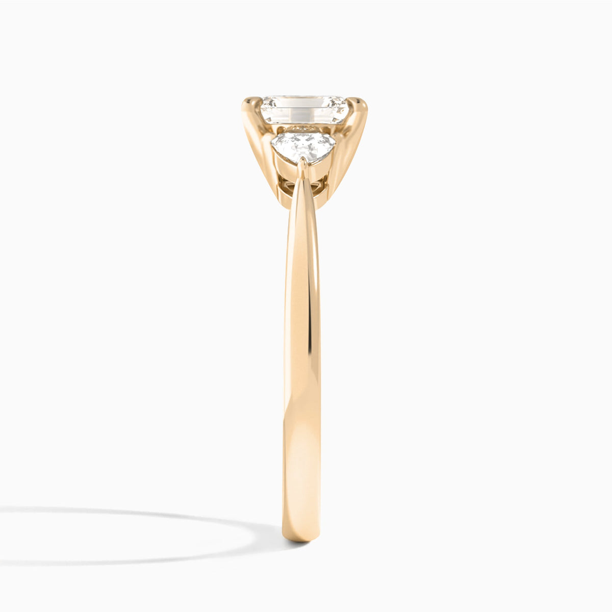 Emerald Luxe Trillion Cut Three Stone Lab Diamond Engagement Ring In 14K Rose Gold, Side View