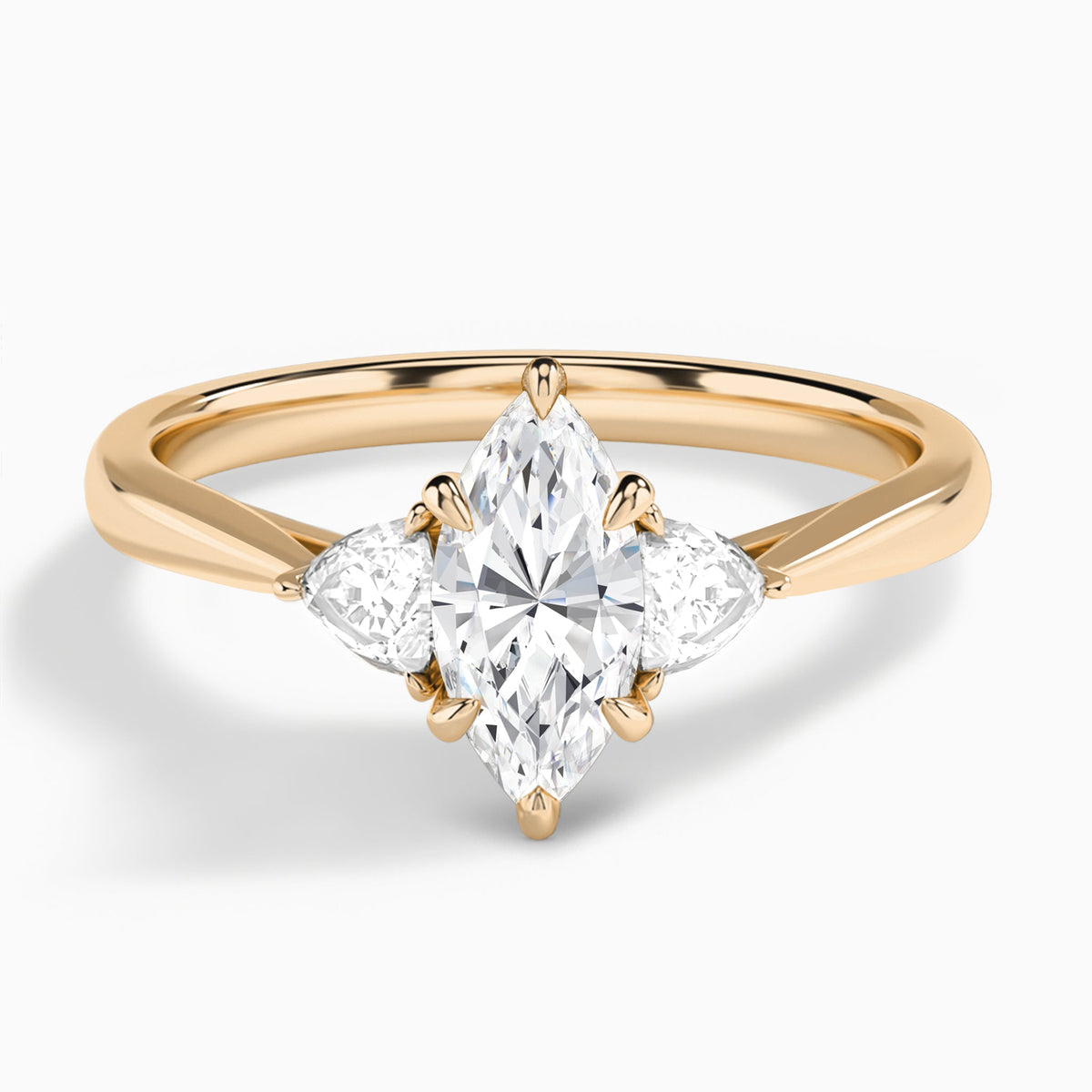 Marquise Luxe Trillion Cut Three Stone Lab Diamond Engagement Ring In 14K Rose Gold - Lucenjuri