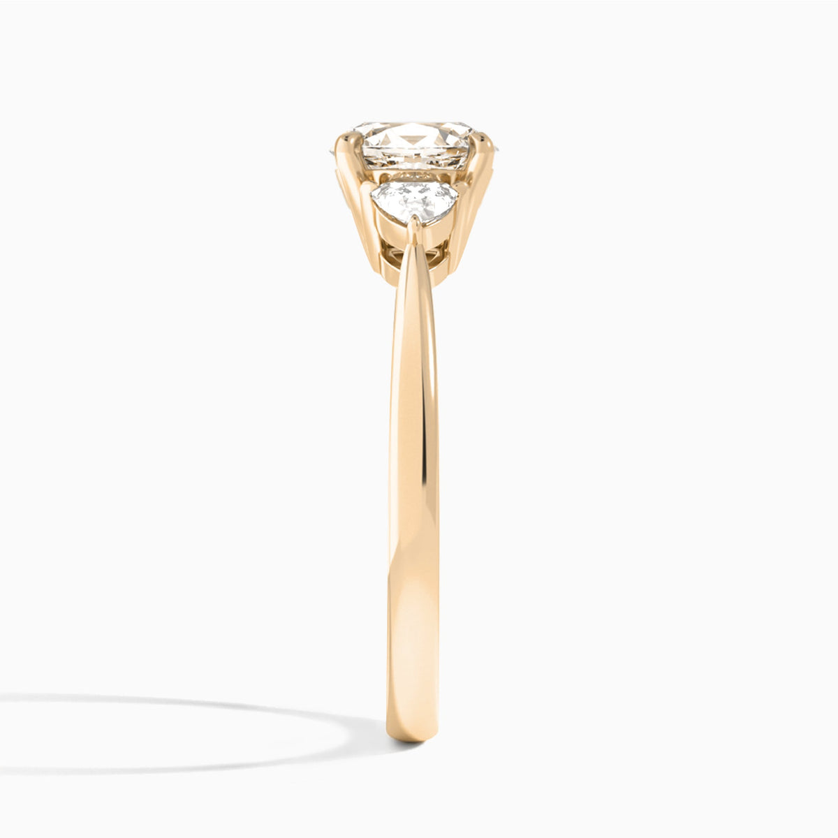 Oval Luxe Trillion Cut Three Stone Lab Diamond Engagement Ring In 14K Rose Gold, Side View