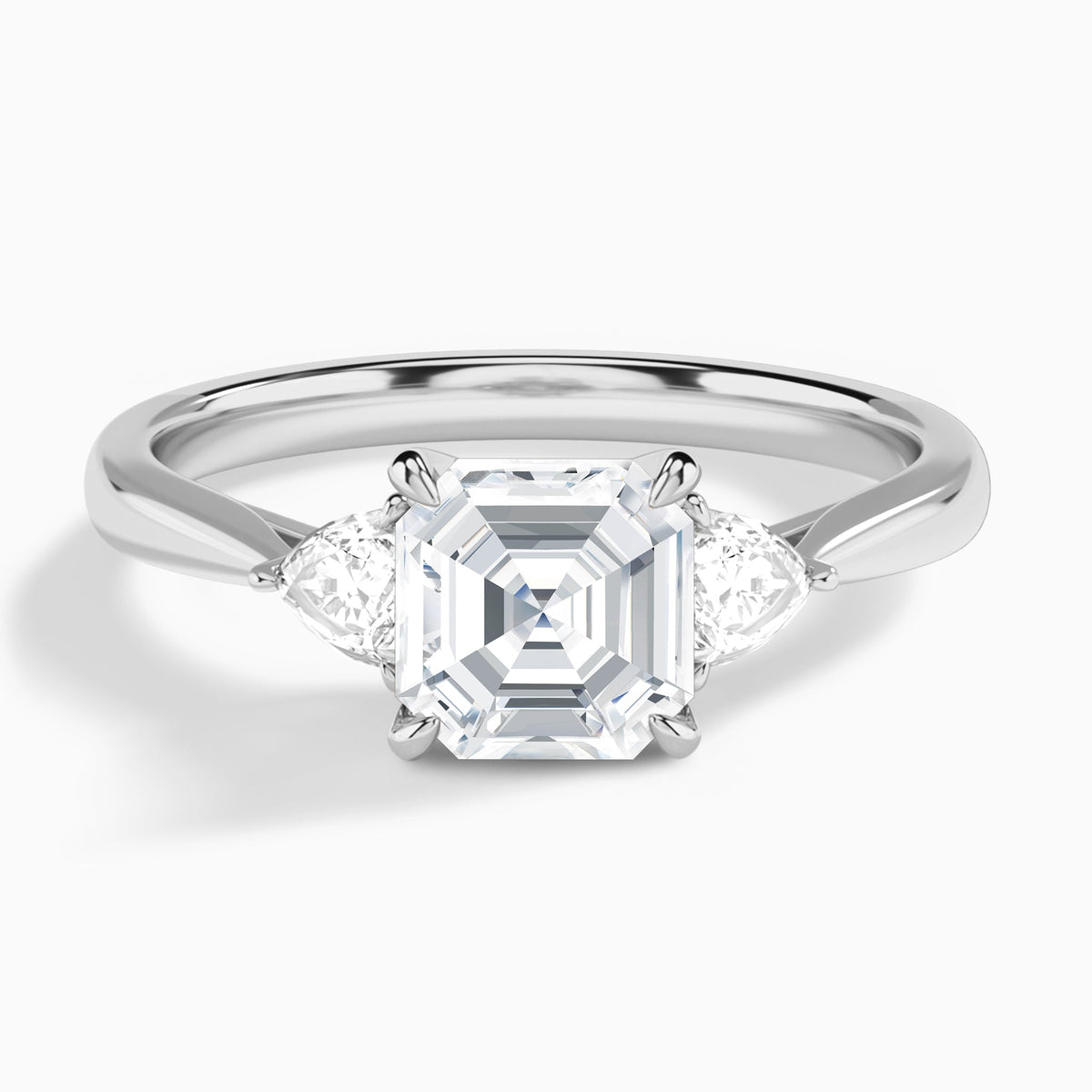 Asscher Luxe Trillion Cut Three Stone Lab Diamond Engagement Ring In 14K White Gold - Lucenjuri