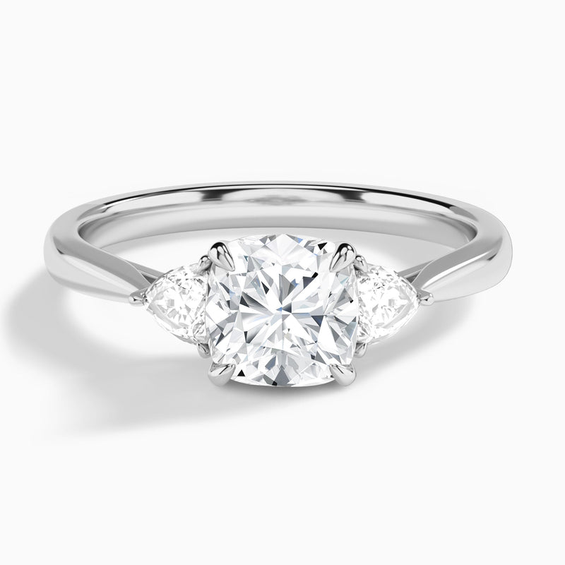 Cushion Luxe Trillion Cut Three Stone Lab Diamond Engagement Ring In 18K White Gold - Lucenjuri