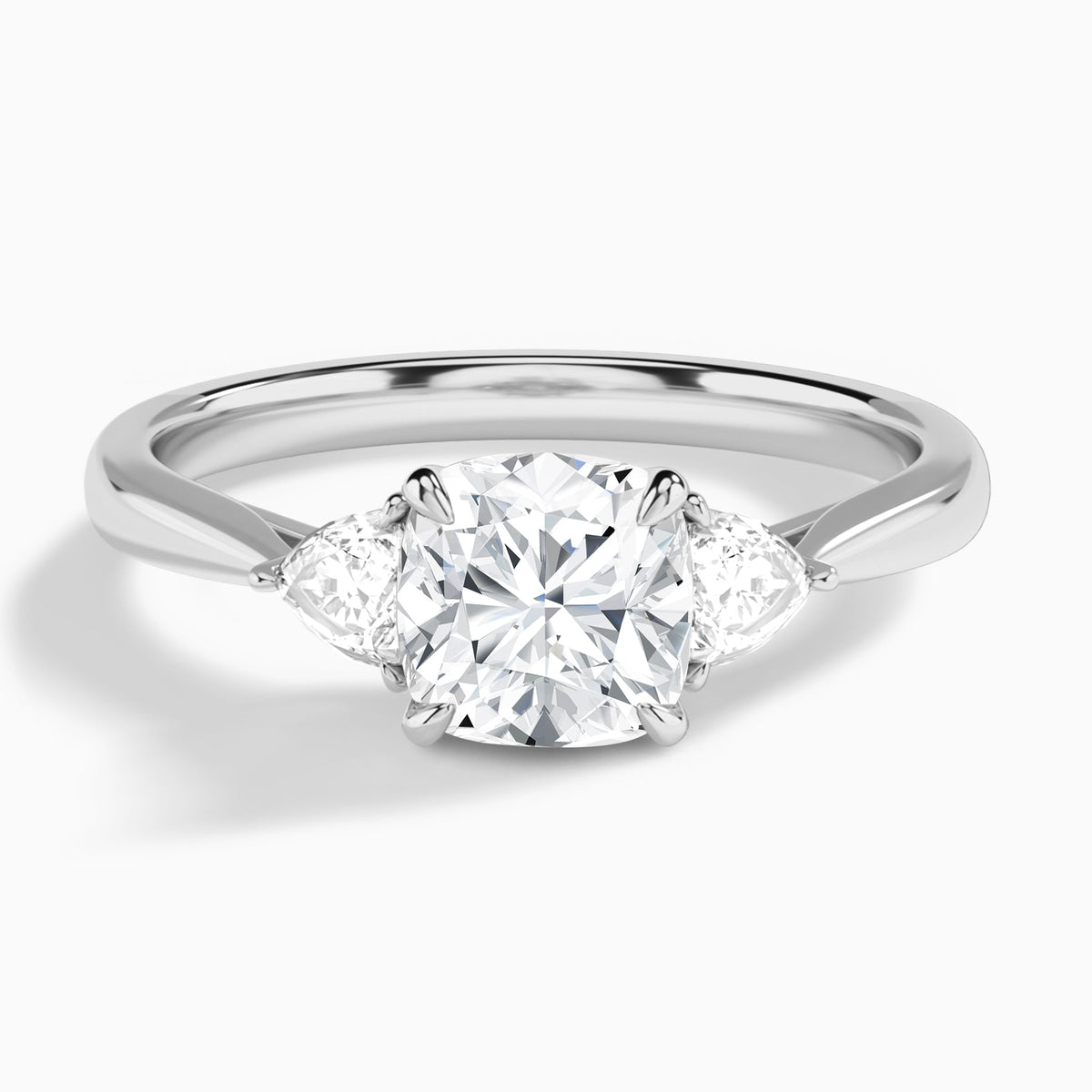 Cushion Luxe Trillion Cut Three Stone Lab Diamond Engagement Ring In 18K White Gold - Lucenjuri