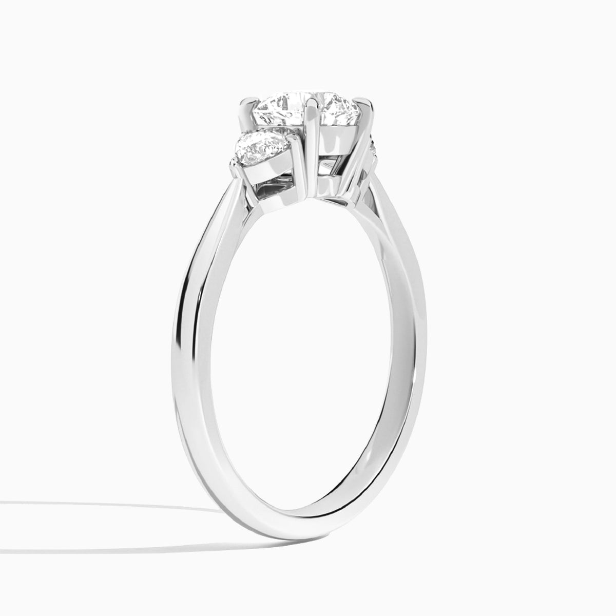 Cushion Luxe Trillion Cut Three Stone Lab Diamond Engagement Ring In 18K White Gold, Angle View