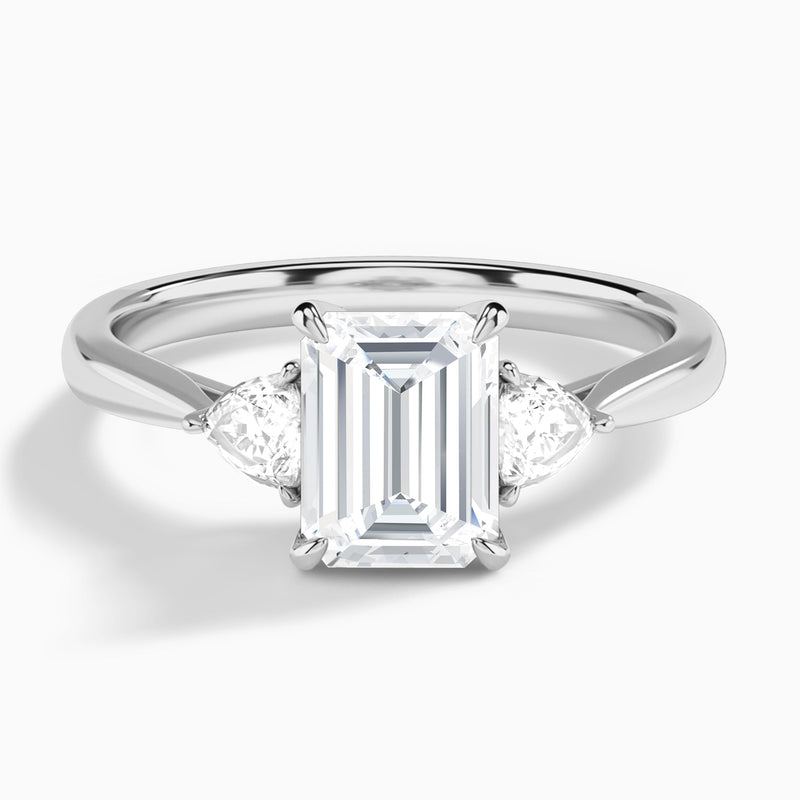 Emerald Luxe Trillion Cut Three Stone Lab Diamond Engagement Ring In 14K White Gold - Lucenjuri