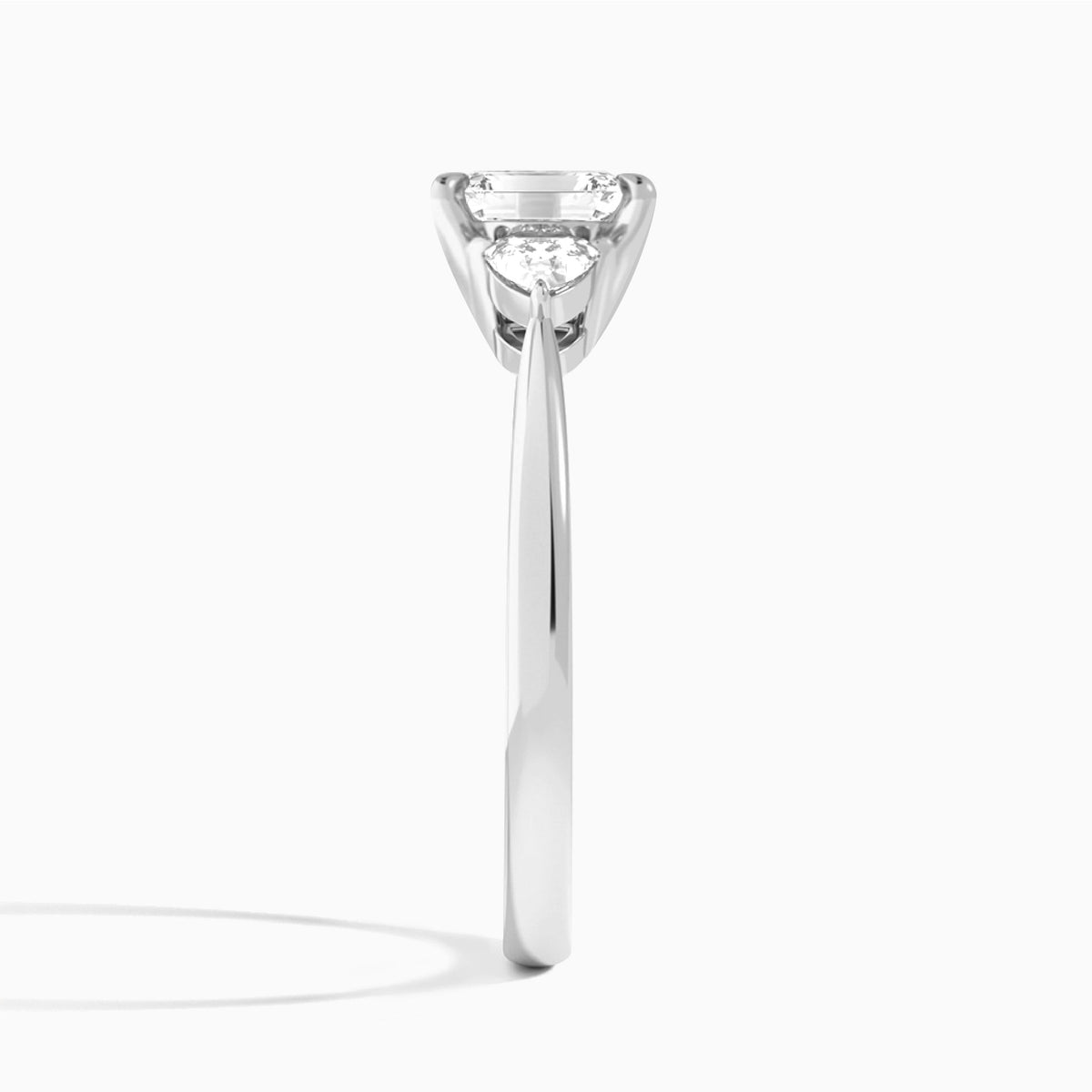 Emerald Luxe Trillion Cut Three Stone Lab Diamond Engagement Ring In 14K White Gold, Side View