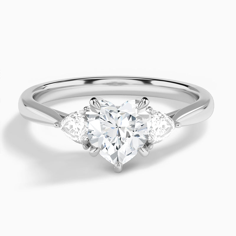 Heart Luxe Trillion Cut Three Stone Lab Diamond Engagement Ring In 14K White Gold - Lucenjuri