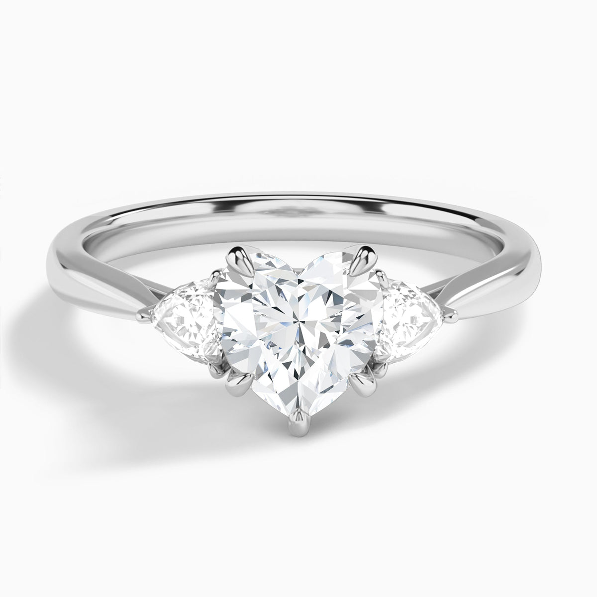 Heart Luxe Trillion Cut Three Stone Lab Diamond Engagement Ring In 14K White Gold - Lucenjuri
