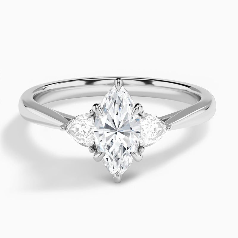 Marquise Luxe Trillion Cut Three Stone Lab Diamond Engagement Ring In 14K White Gold - Lucenjuri