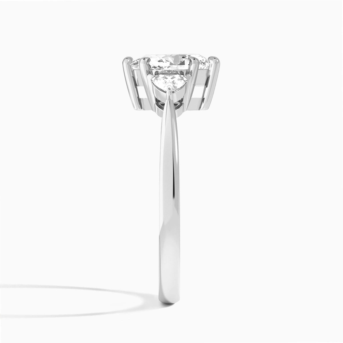 Pear Luxe Trillion Cut Three Stone Lab Diamond Engagement Ring In 14K White Gold, Side View