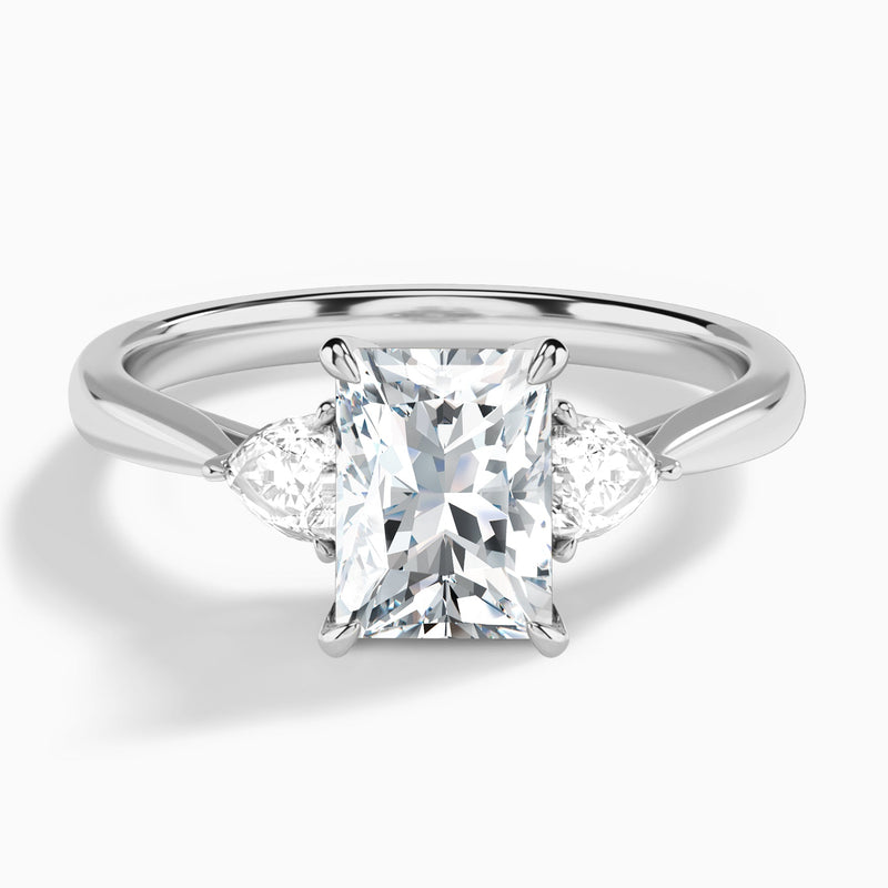 Radiant Luxe Trillion Cut Three Stone Lab Diamond Engagement Ring In 14K White Gold - Lucenjuri