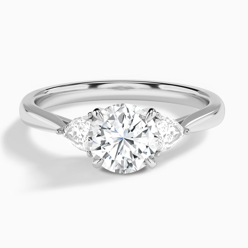 Round Luxe Trillion Cut Three Stone Lab Diamond Engagement Ring In 14K White Gold - Lucenjuri
