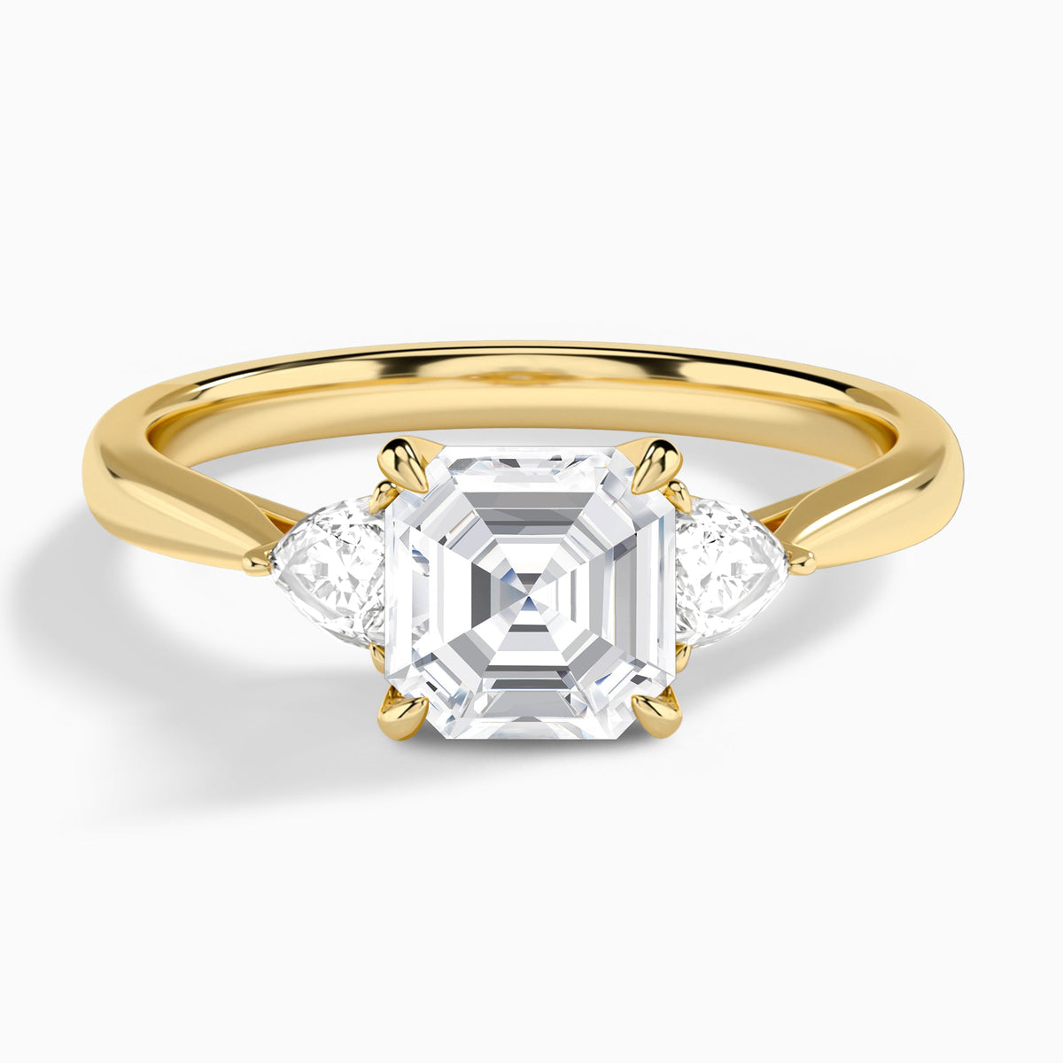 Asscher Luxe Trillion Cut Three Stone Lab Diamond Engagement Ring In 14K Yellow Gold - Lucenjuri