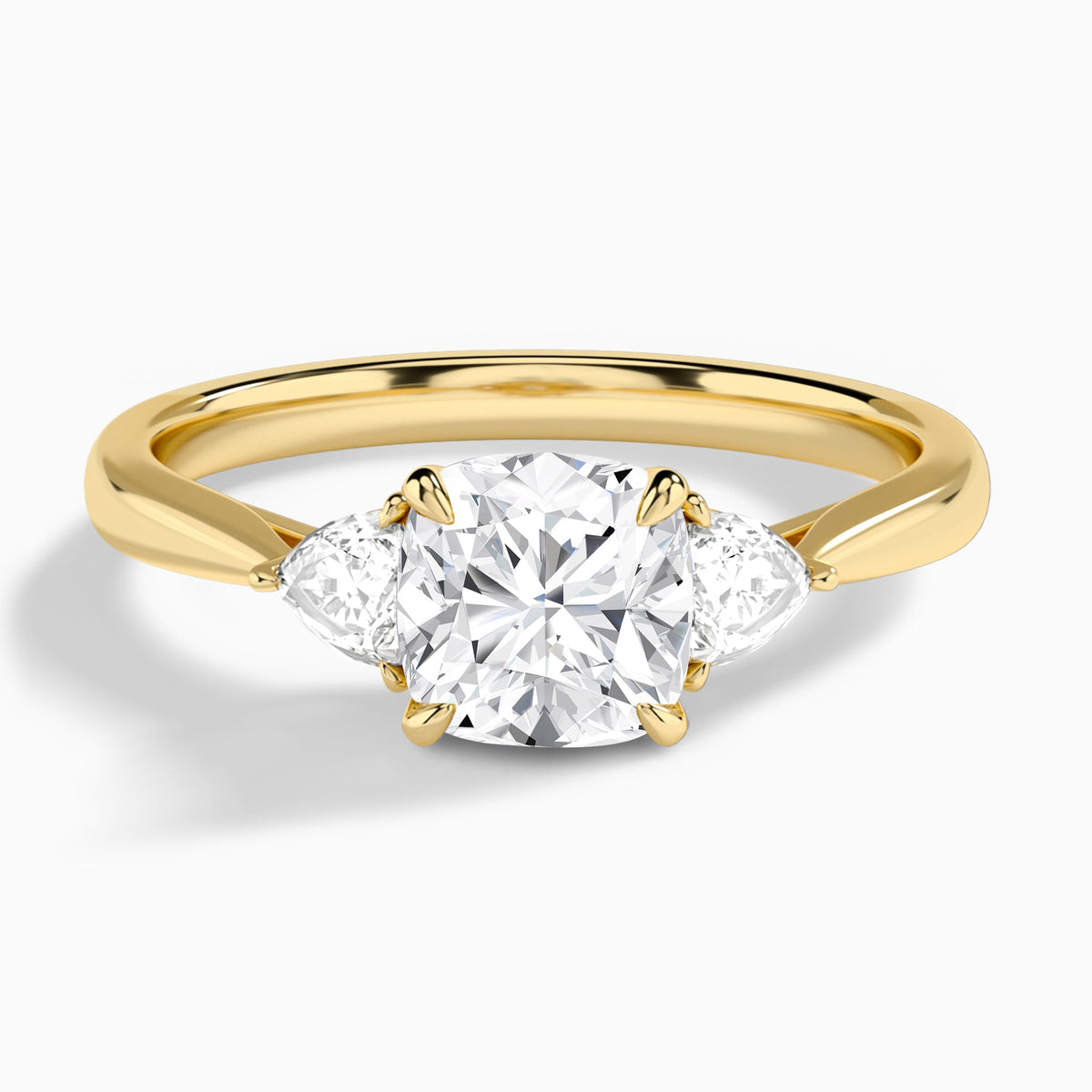 Cushion Luxe Trillion Cut Three Stone Lab Diamond Engagement Ring In 14K Yellow Gold - Lucenjuri