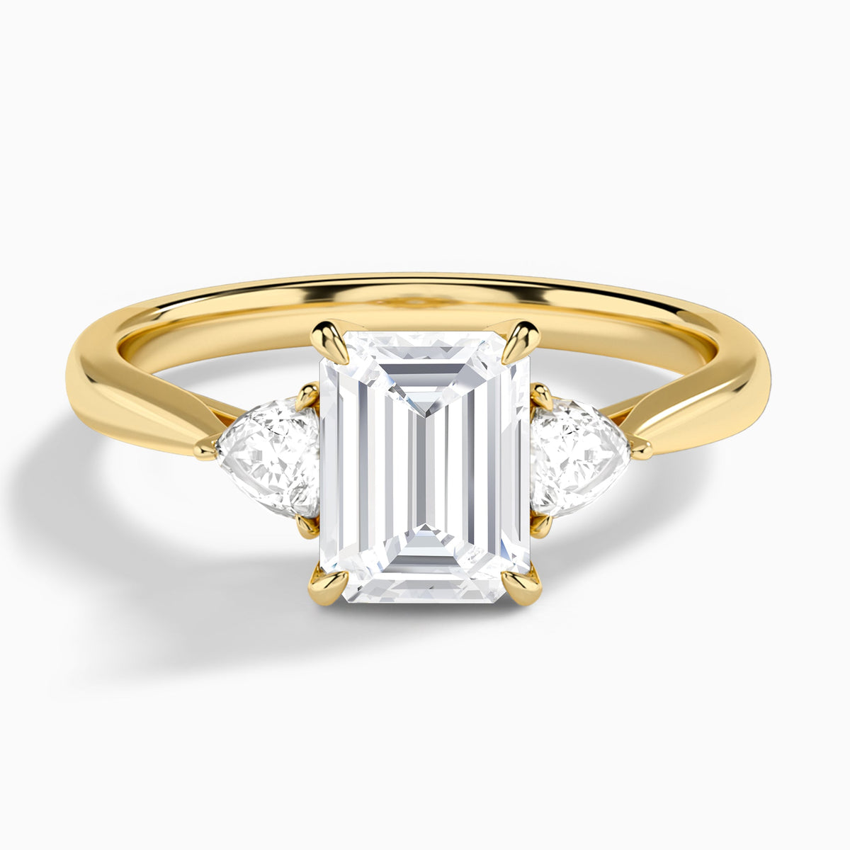 Emerald Luxe Trillion Cut Three Stone Lab Diamond Engagement Ring In 18K Yellow Gold - Lucenjuri