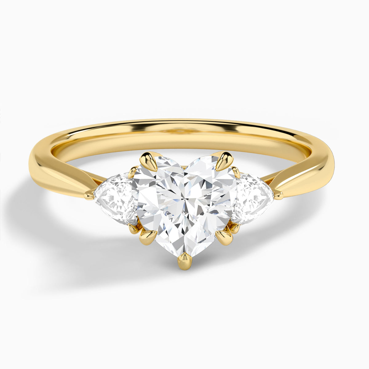 Heart Luxe Trillion Cut Three Stone Lab Diamond Engagement Ring In 18K Yellow Gold - Lucenjuri