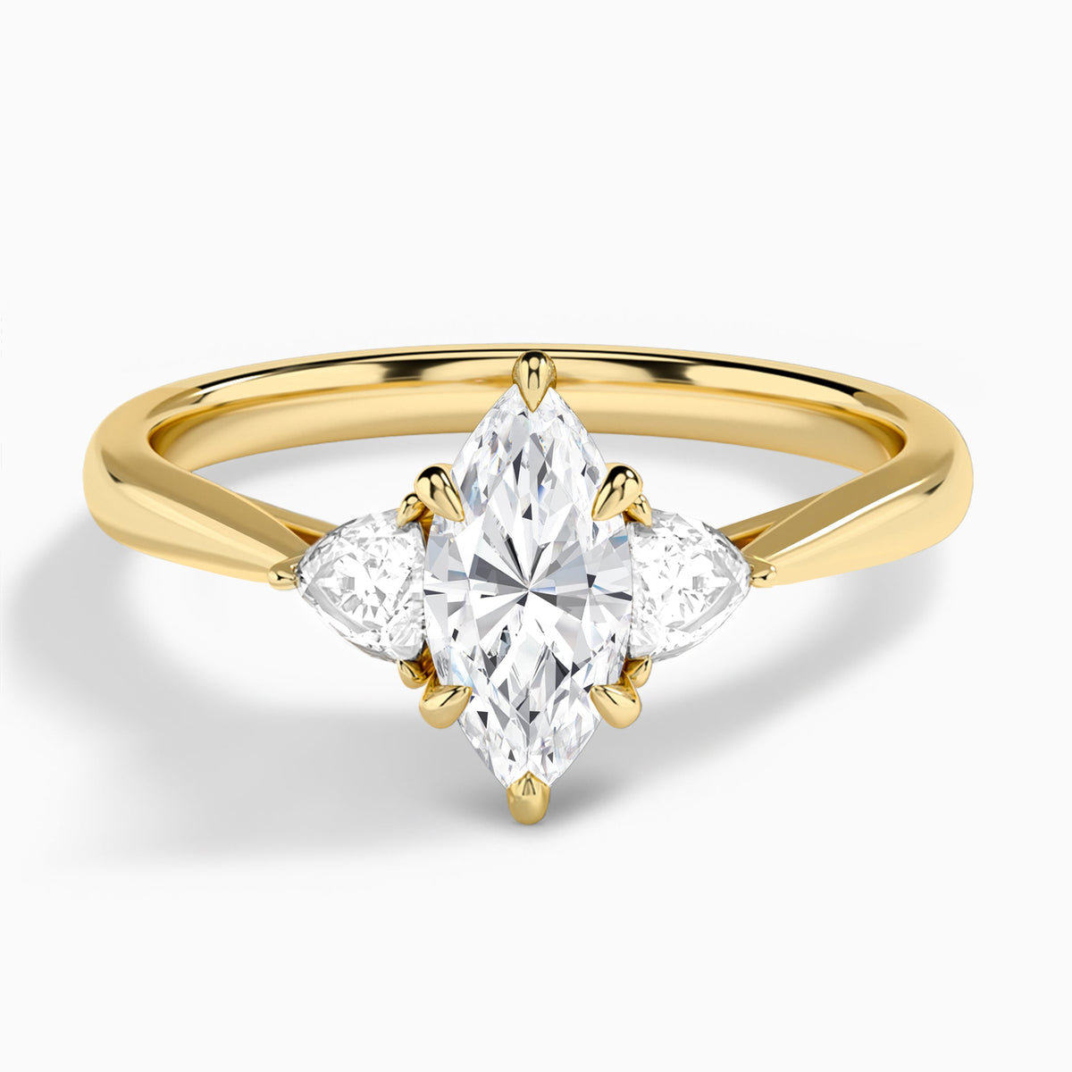Marquise Luxe Trillion Cut Three Stone Lab Diamond Engagement Ring In 18K Yellow Gold - Lucenjuri