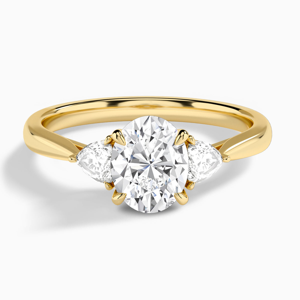 Oval Luxe Trillion Cut Three Stone Lab Diamond Engagement Ring In 18K Yellow Gold - Lucenjuri