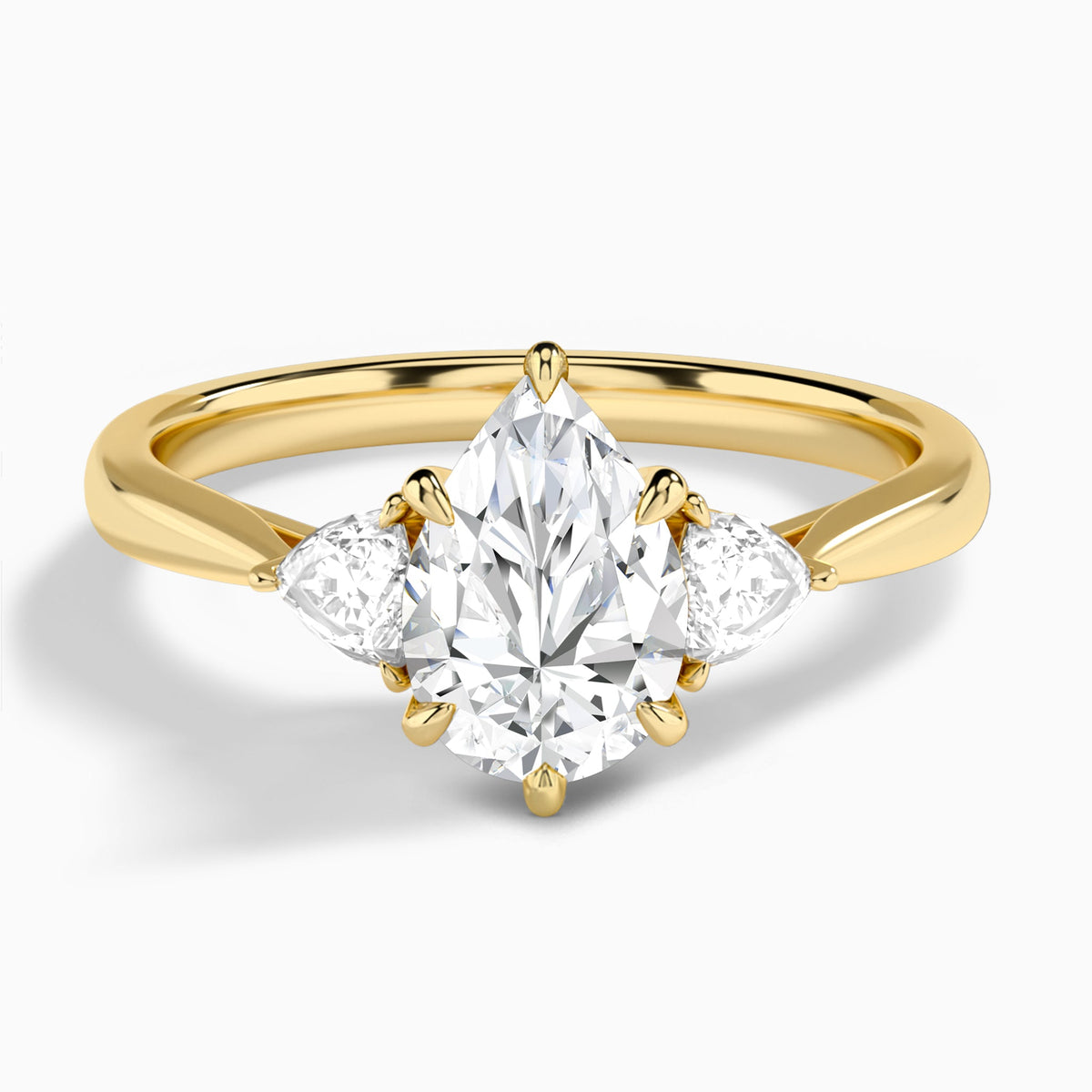 Pear Luxe Trillion Cut Three Stone Lab Diamond Engagement Ring In 18K Yellow Gold - Lucenjuri