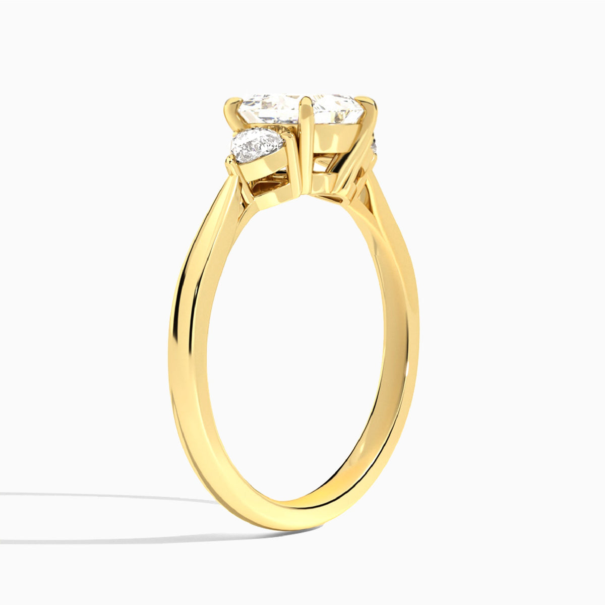 Princess Luxe Trillion Cut Three Stone Lab Diamond Engagement Ring In 14K Yellow Gold, Angle View