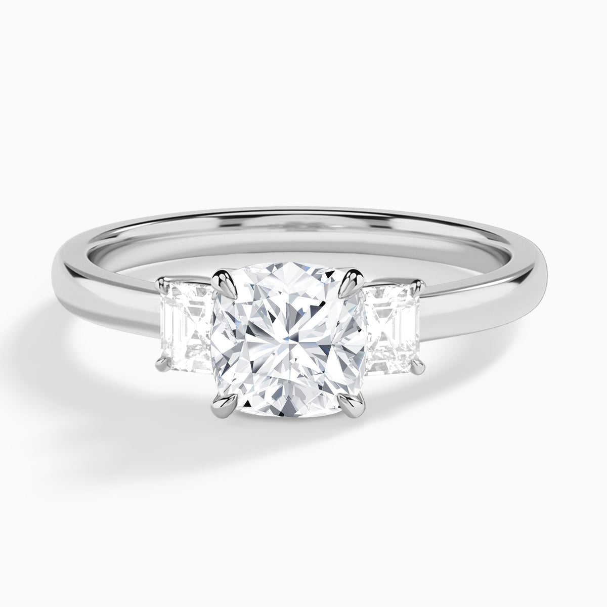Cushion Hera Three Stone Lab Grown Diamond Engagement Ring In Platinum - Lucenjuri