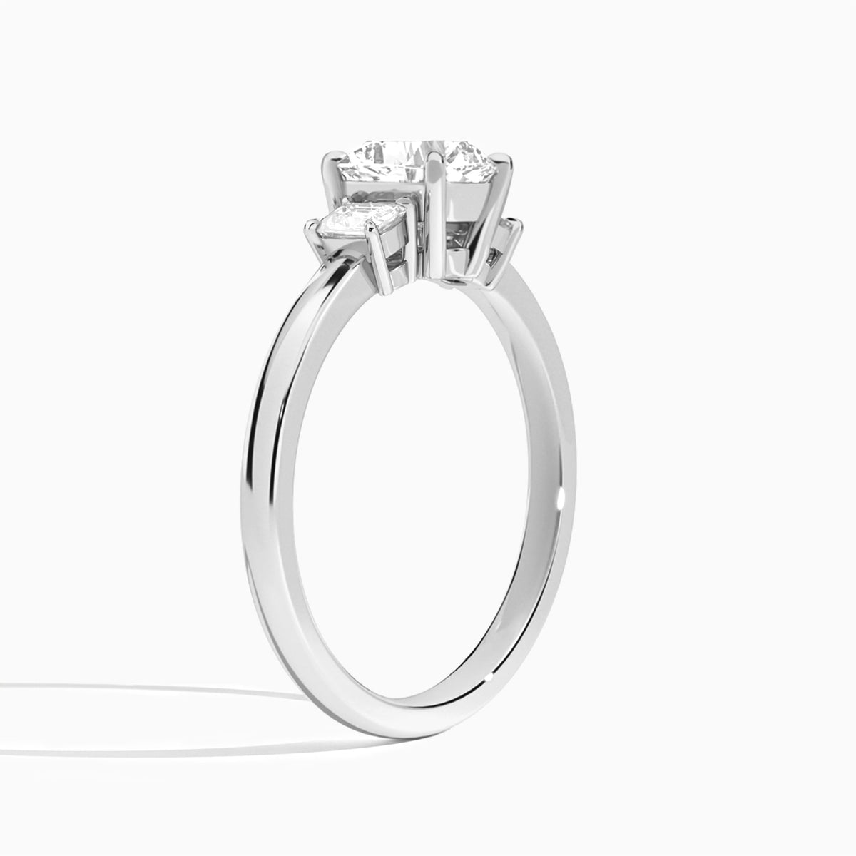 Cushion Hera Three Stone Lab Grown Diamond Engagement Ring In Platinum, Angle View
