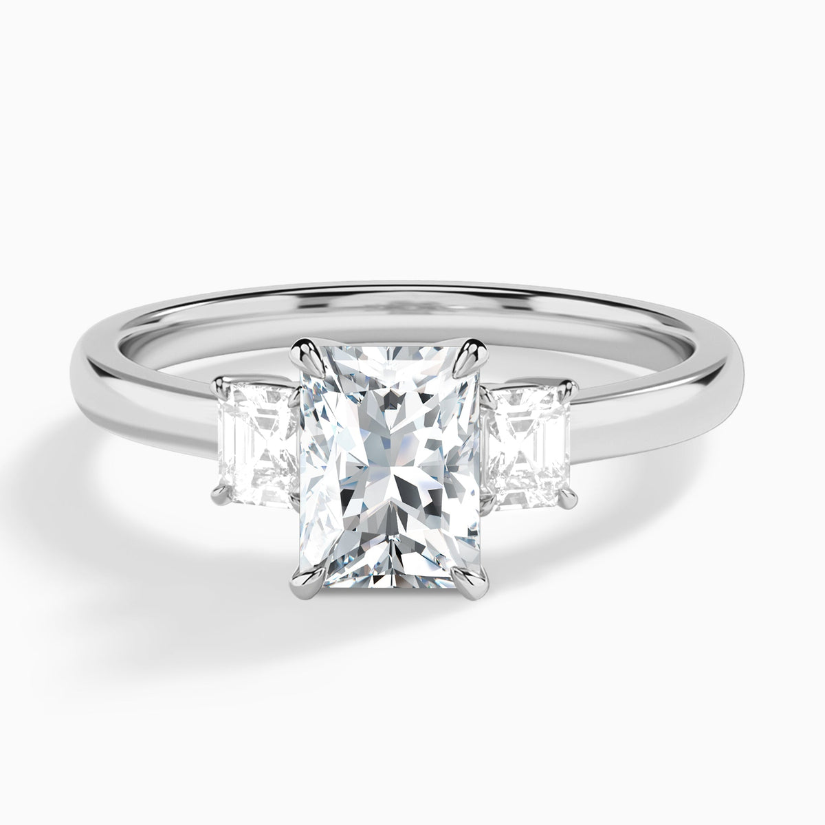Radiant Hera Three Stone Lab Grown Diamond Engagement Ring In Platinum - Lucenjuri