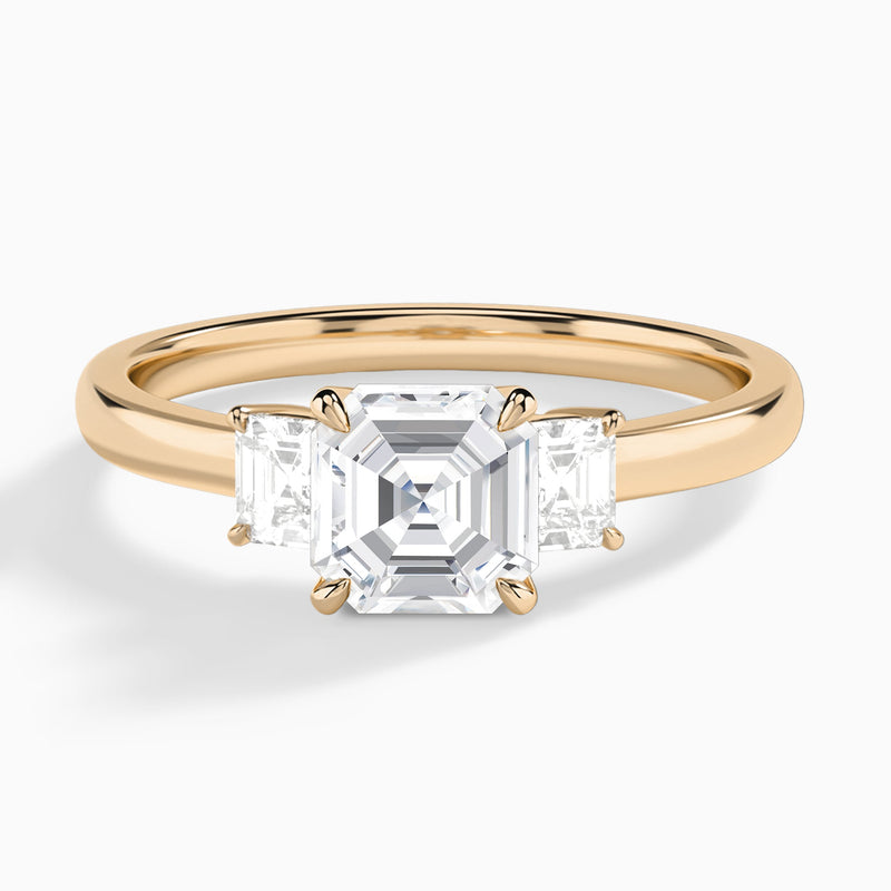 Asscher Hera Three Stone Lab Diamond Engagement Ring In 14K Rose Gold - Lucenjuri