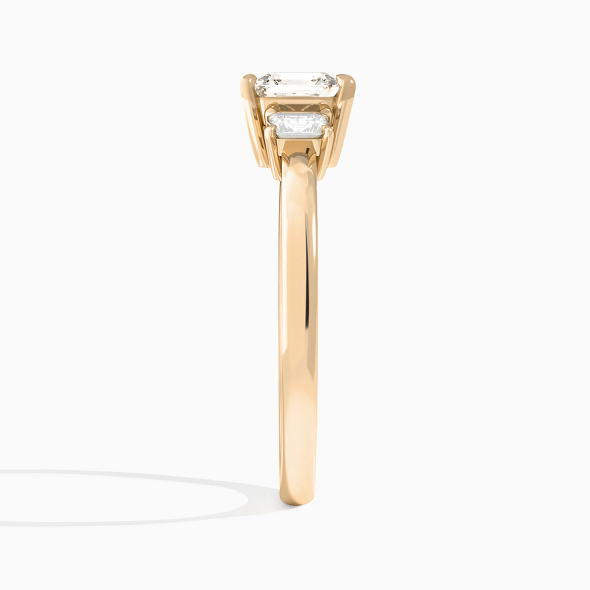 Asscher Hera Three Stone Lab Diamond Engagement Ring In 14K Rose Gold, Side View