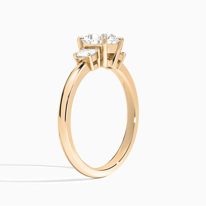 Cushion Hera Three Stone Lab Diamond Engagement Ring In 14K Rose Gold, Angle View