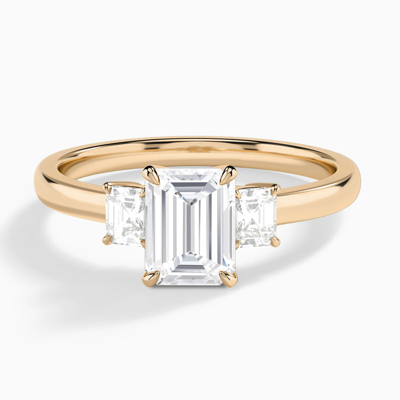 Emerald Hera Three Stone Lab Diamond Engagement Ring In 14K Rose Gold - Lucenjuri